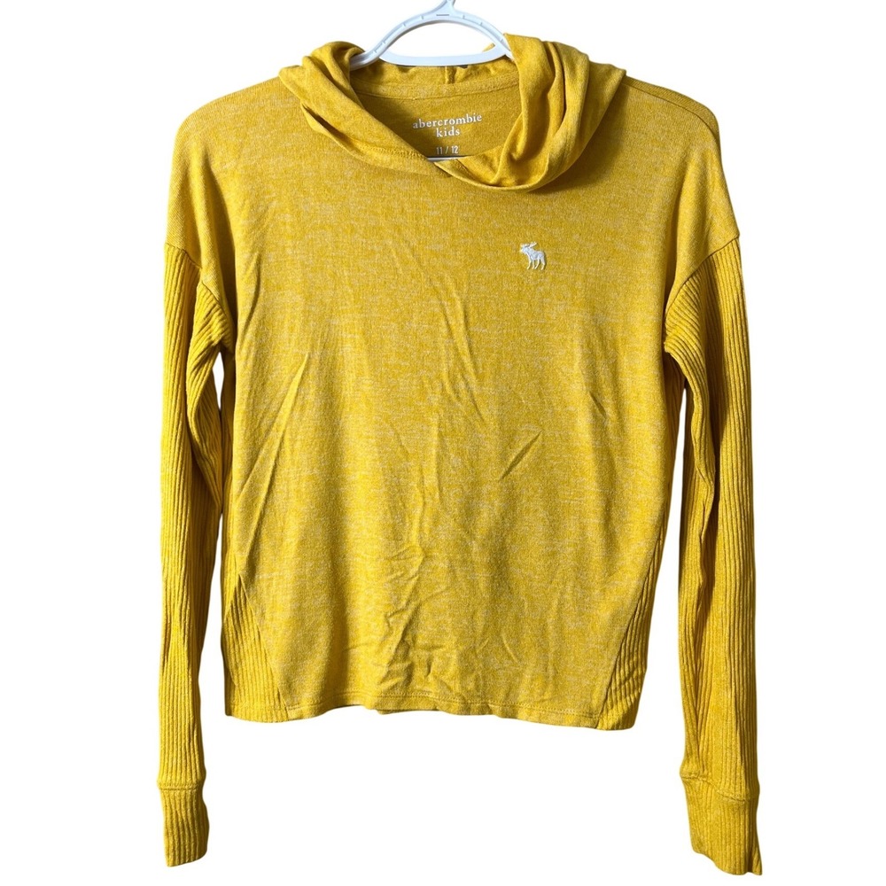 Abercrombie Kids Girl Yellow Marl Hooded Top Size 11/12 Preppy Ribbed Knit Fall